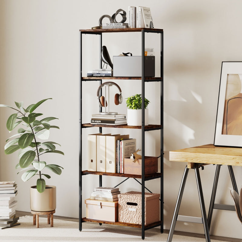Bookshelf 5-Tier Metal Shelf Melamine Brown