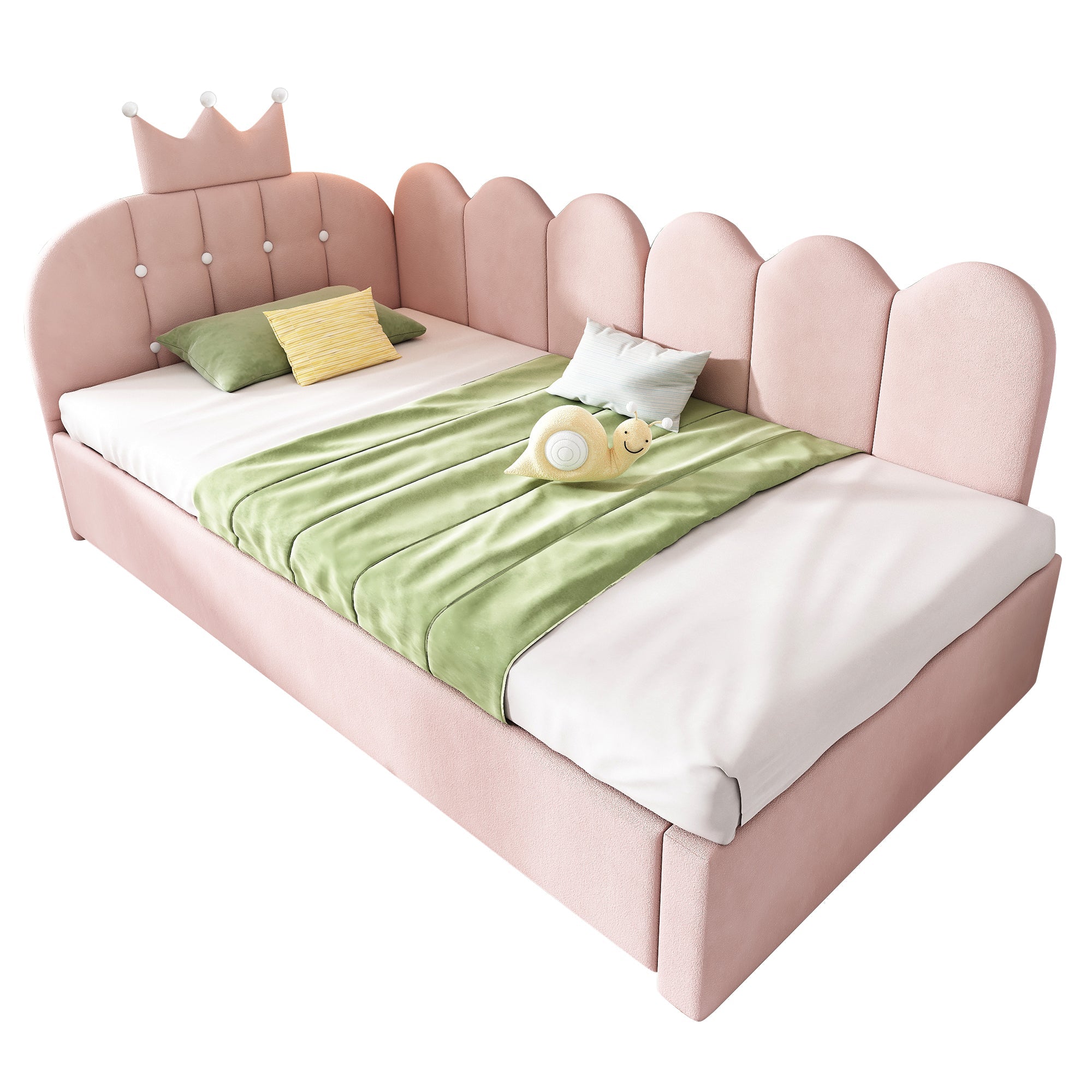 Sofa Bed with Pull-out Bed, 90x200cm Single Guest Bed with Crown Lattice Design, Pink Velvet