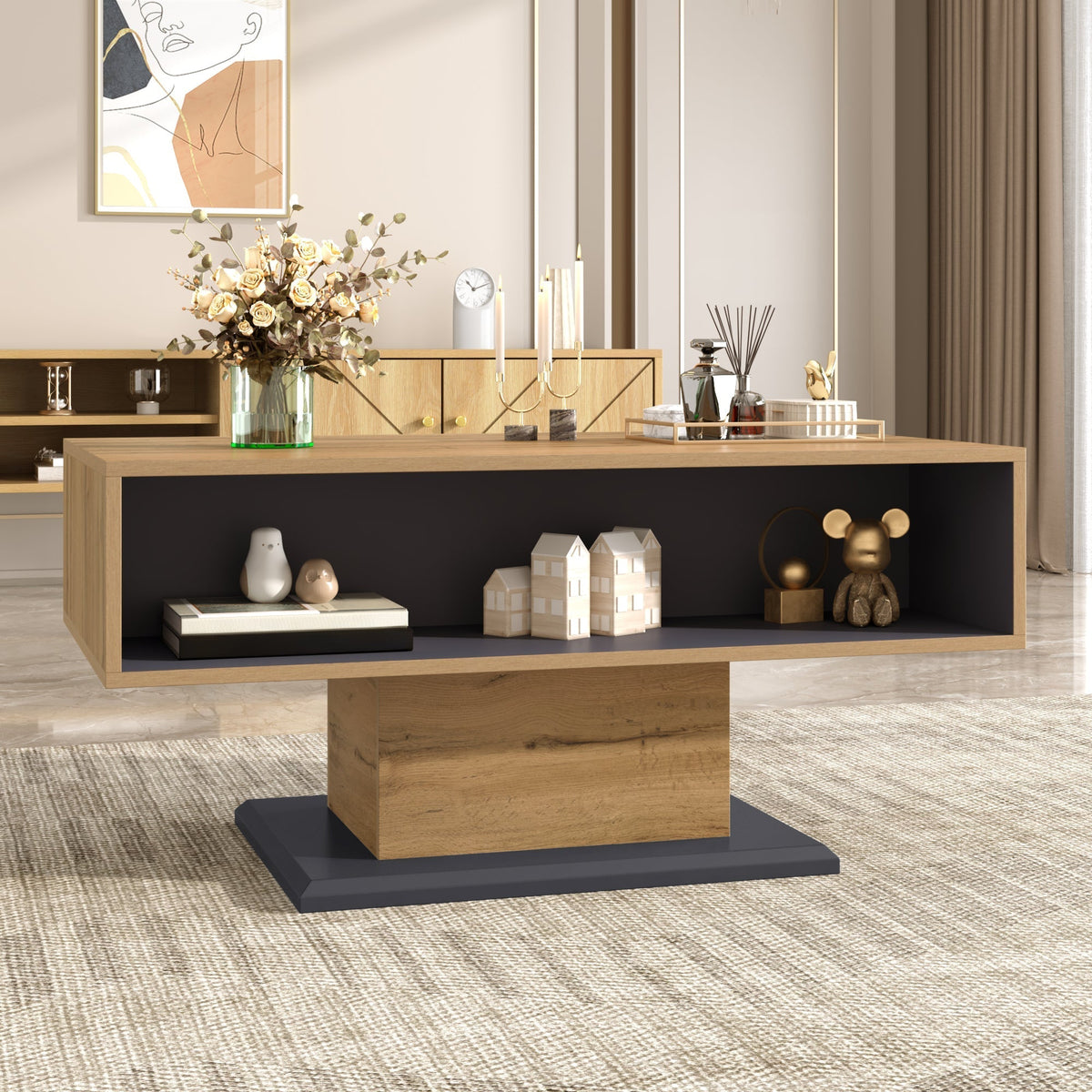 Coffee Table Modern Double-Sided Storage Large Shelf