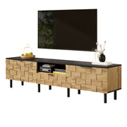 Mosaic TV Cabinet with 2-Door Drawer and Open Compartment, Wood Look Chipboard