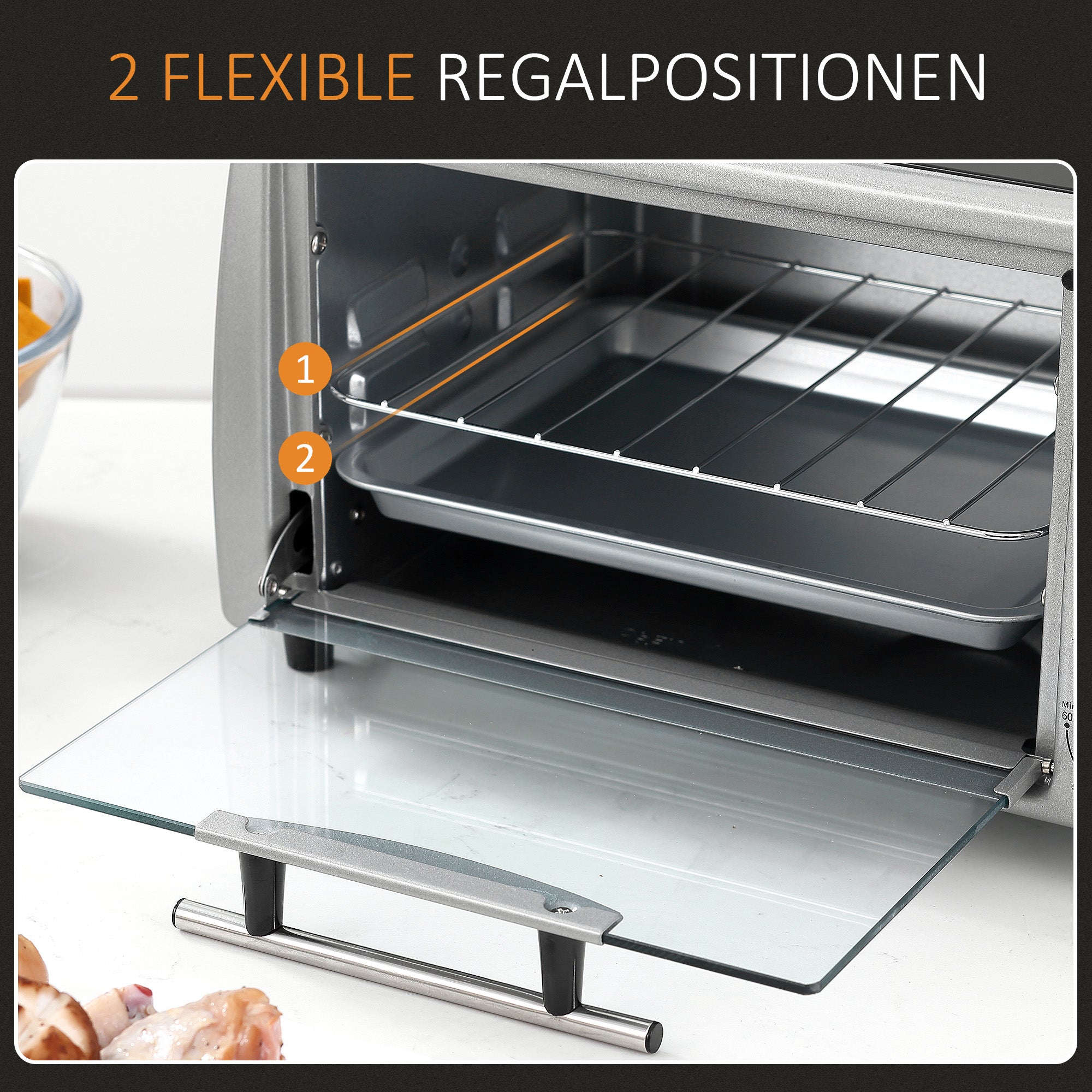 Electric Oven 10L Adjustable Temperature and Timer, 750W, Silver Black