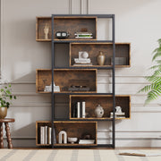 Bookshelf, 5 Tier with Shelves, Brown Wood Grain & Black Steel