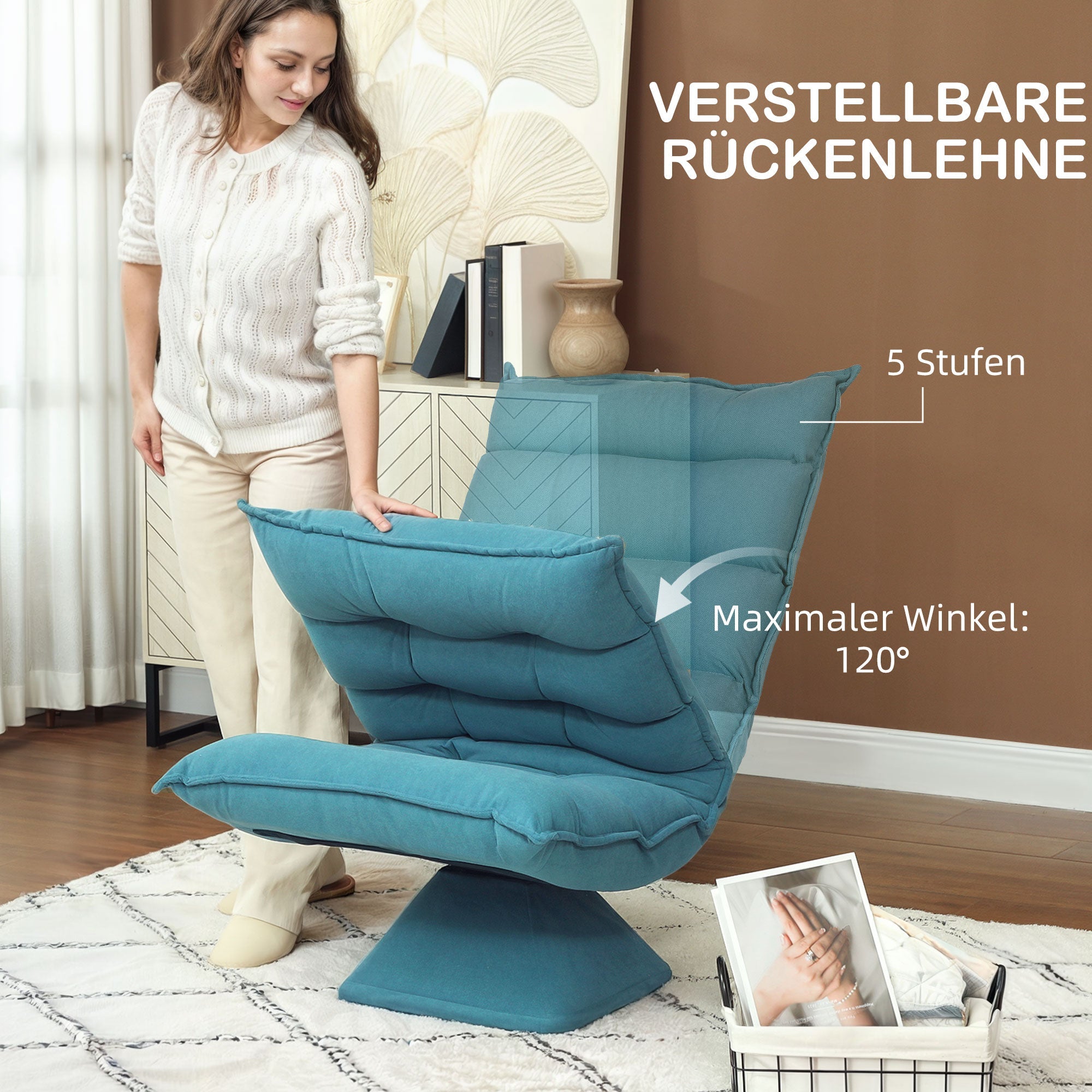 Floor Chair Adjustable Swivel Meditation Relaxing Lazy Sofa, Blue