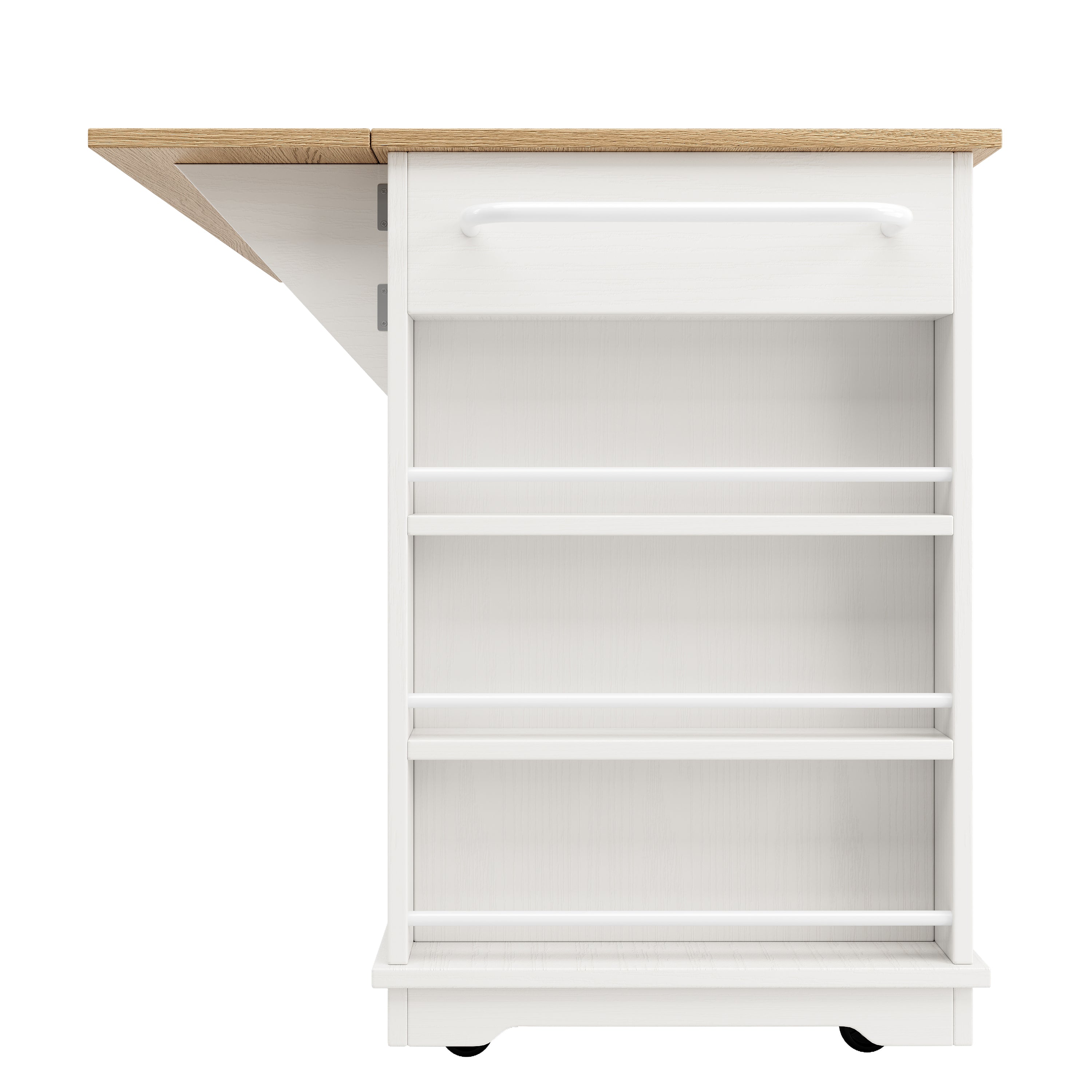 Kitchen Island Cabinet Worktop Storage Tempered Glass White