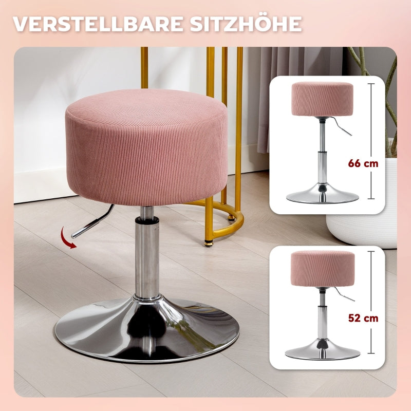 Bar Stool, Height-Adjustable Swivel Counter Stool, Pink Corduroy