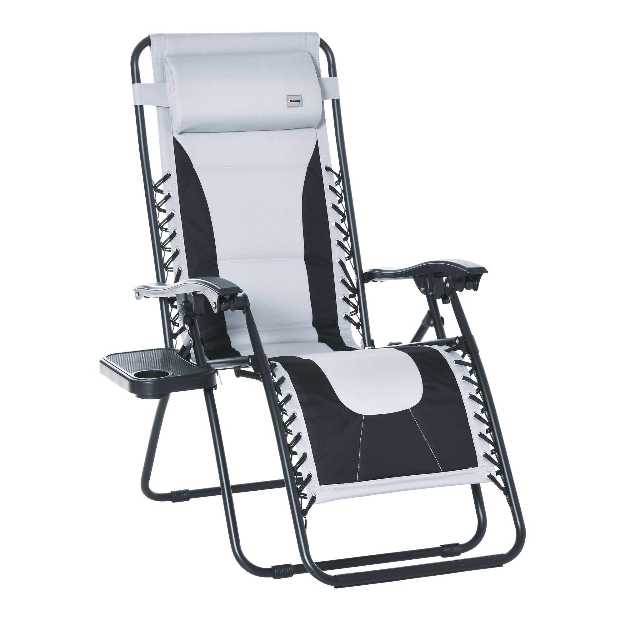 Zero Gravity Lounger Chair, Folding Reclining Padded Seat Cup Holder, Light Grey