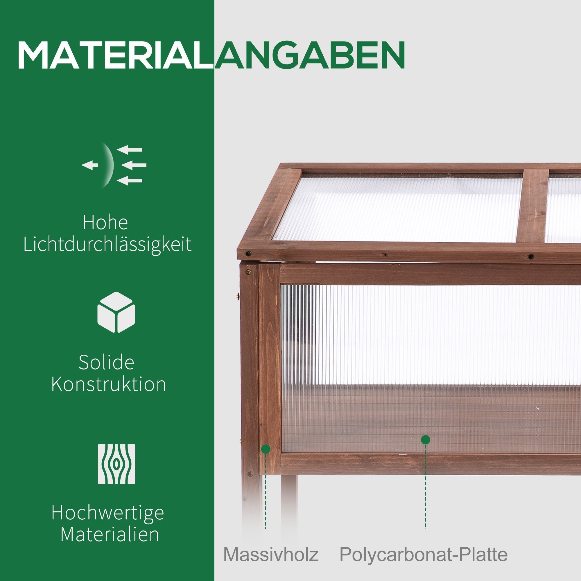 Raised Bed Cold Frame Planter, 90 x 50 x 93 cm, Fir Wood & PC Board, Brown