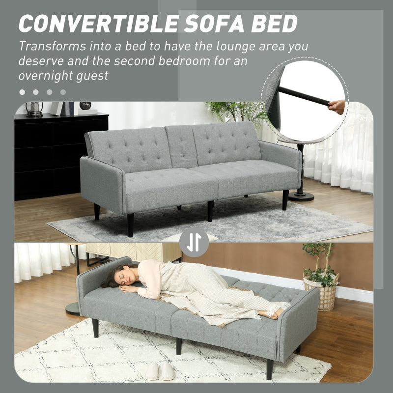 Three-Seater Sofa Bed with Cupholders Light Grey