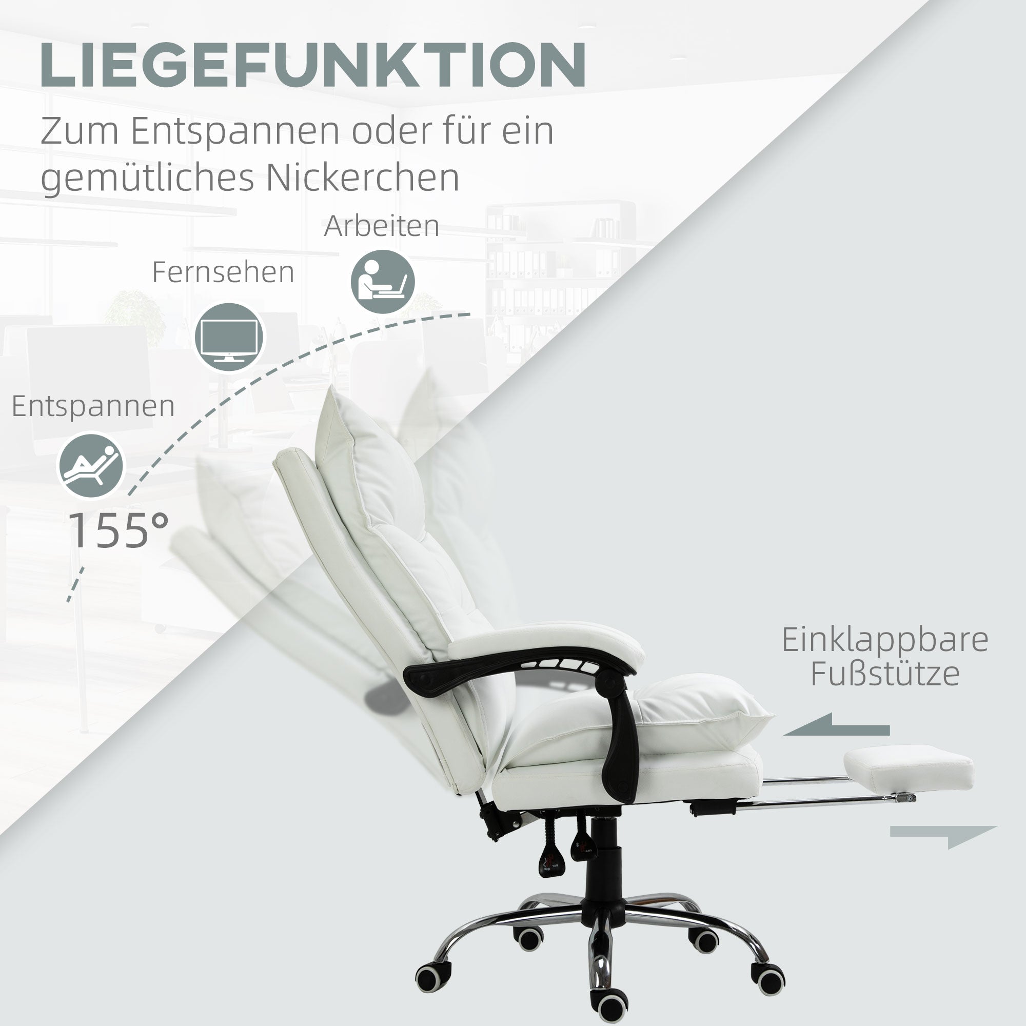 Vinsetto Office Chair Reclining, Footrest, Swivel, White