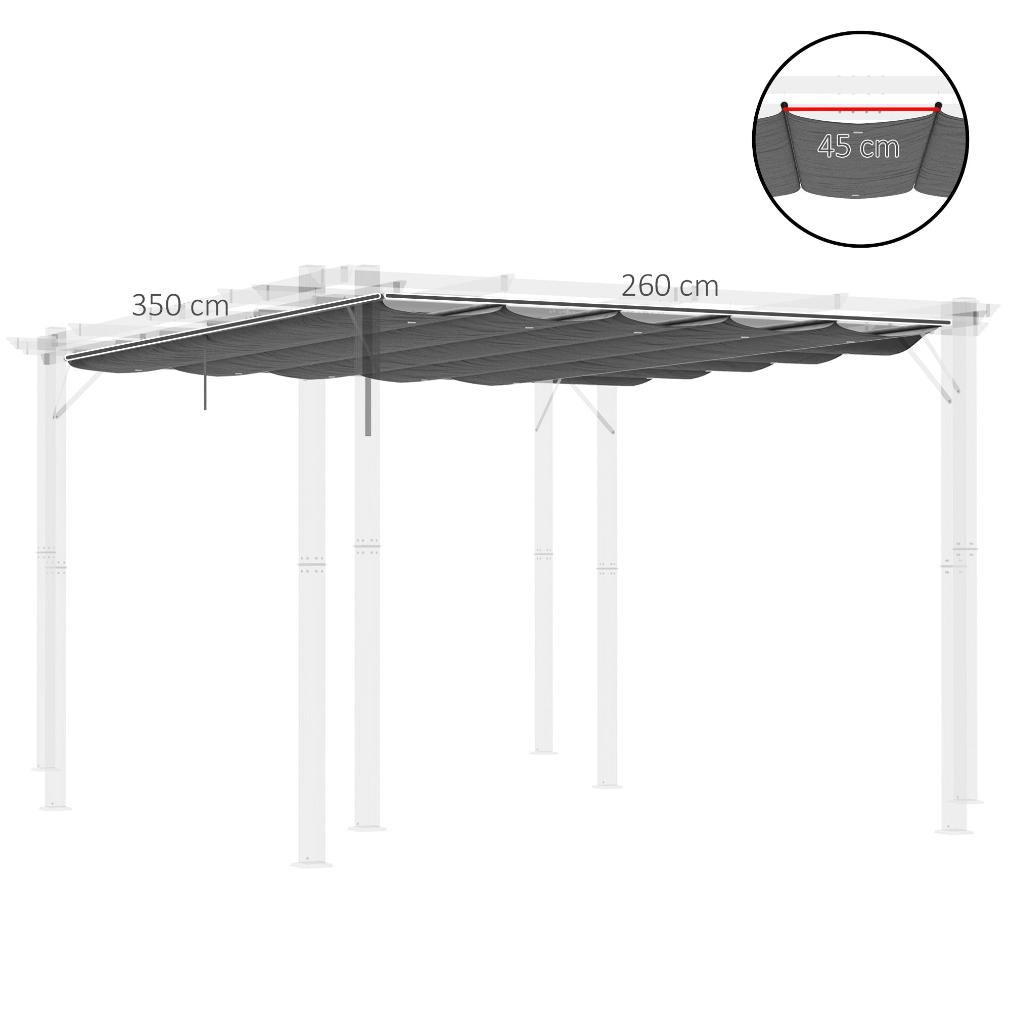 Pergola Replacement Roof 3.5x2.5m Drainage Holes Shade Cover, Dark Grey