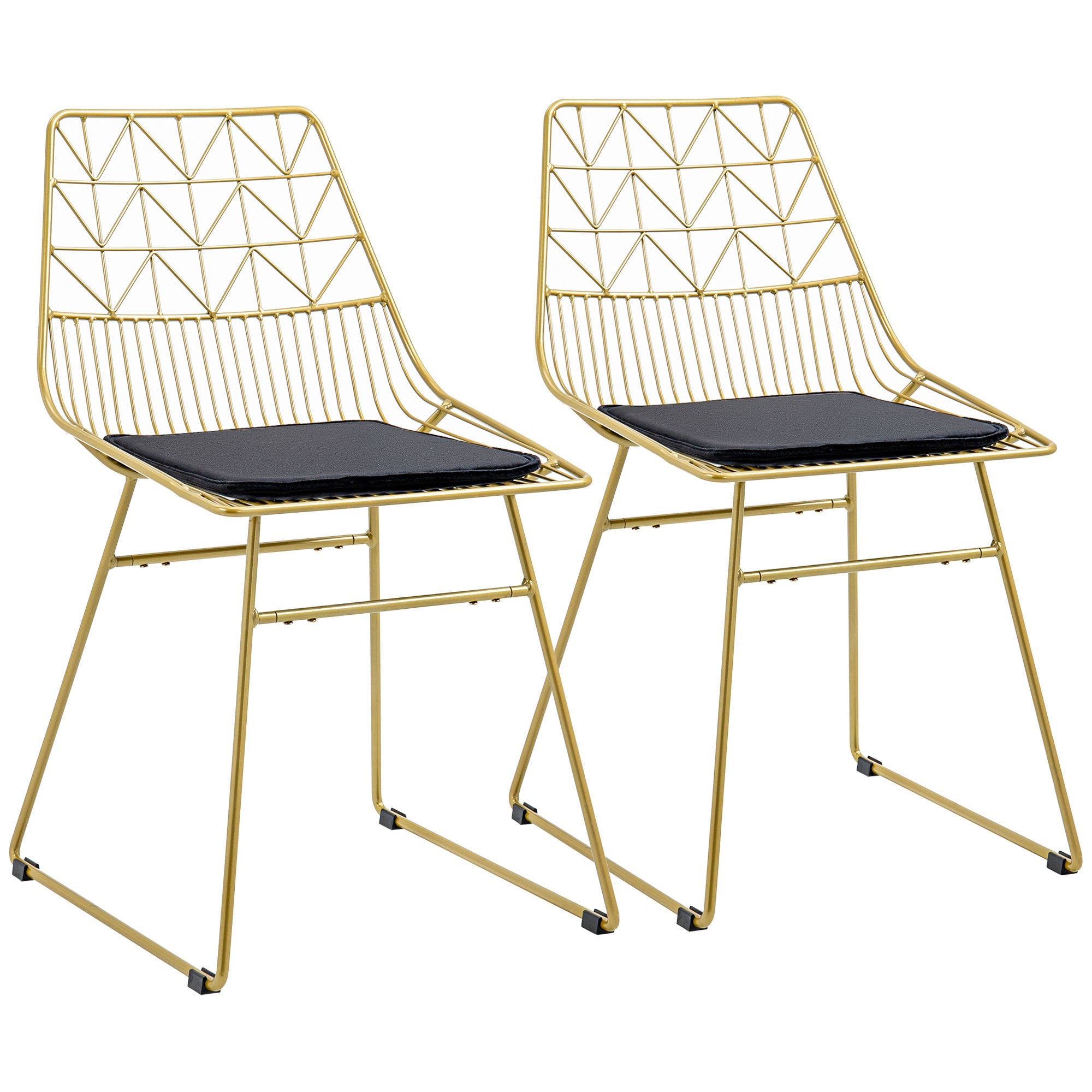 Luxurious Dining Chairs Set of 2, Metal Wire, Removable Cushion, Cut-out Back, Gold Tone