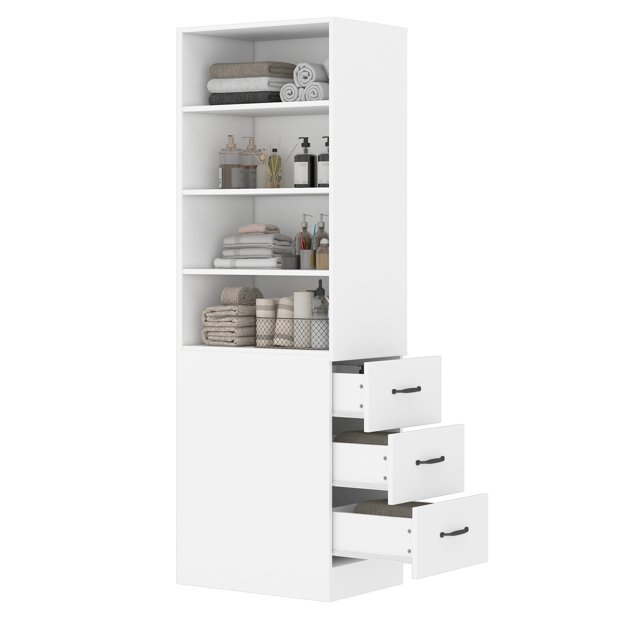 Bookcase, 180cm Extra-Narrow with Side Drawers, Adjustable Shelves, Living Room Tall Cabinet