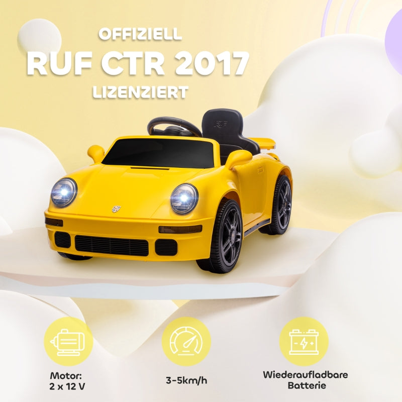 Children's Electric Car with Remote Control, MP3 Player and LED Lights, Yellow