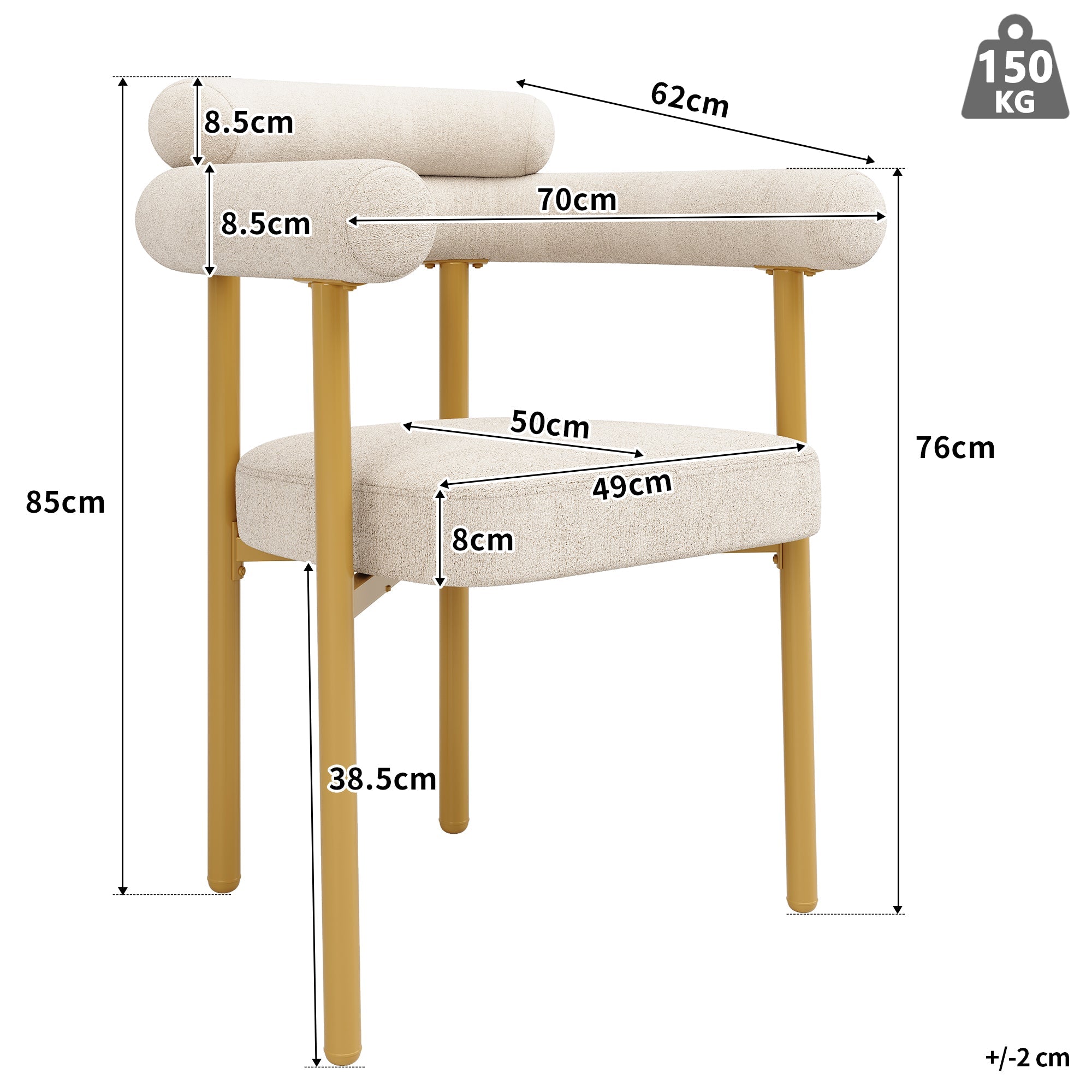 Dining Chairs Set of 4 Modern Gold Legs Ring Seats - Beige Suede
