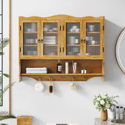 Wall-mounted Cabinet 100CM Retro 4 Door Storage Hook Rack, Natural