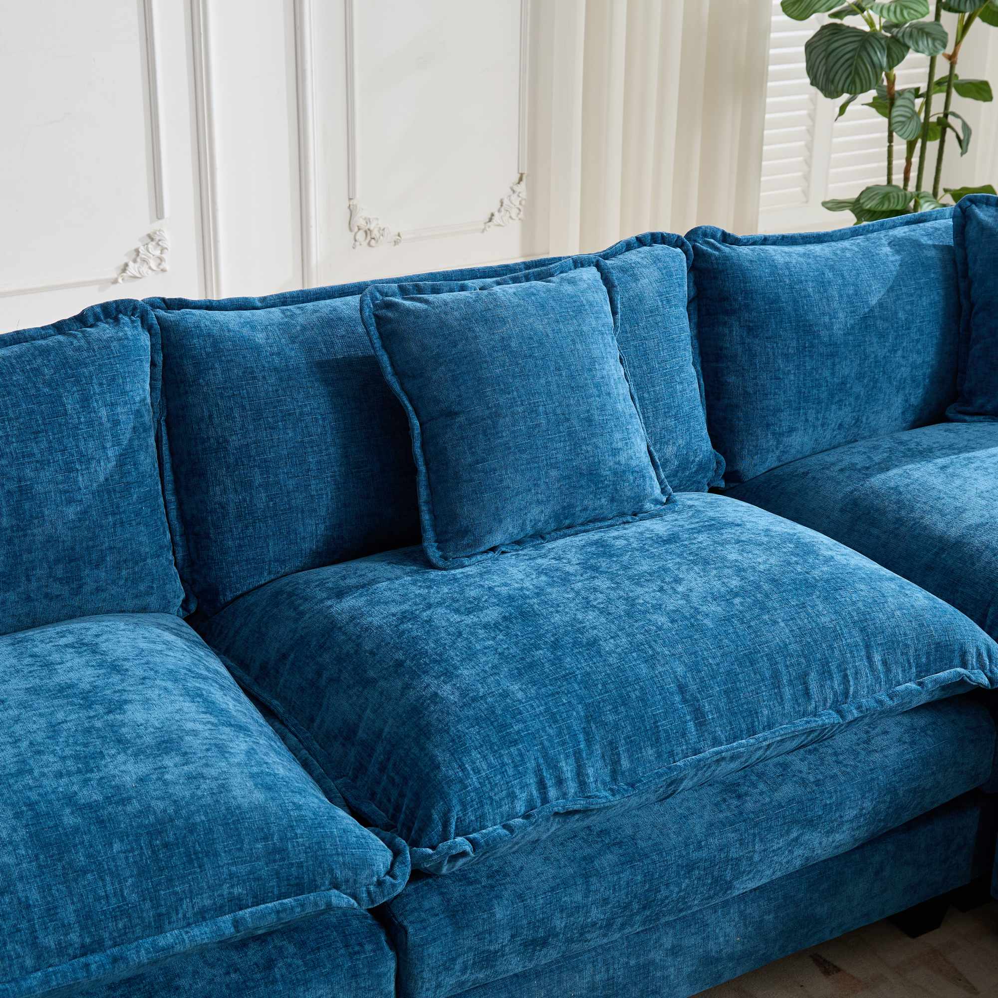 Cloud Sofa One Seat Modern Sectional Cushion (Armrests Not Included) - Blue Chenille