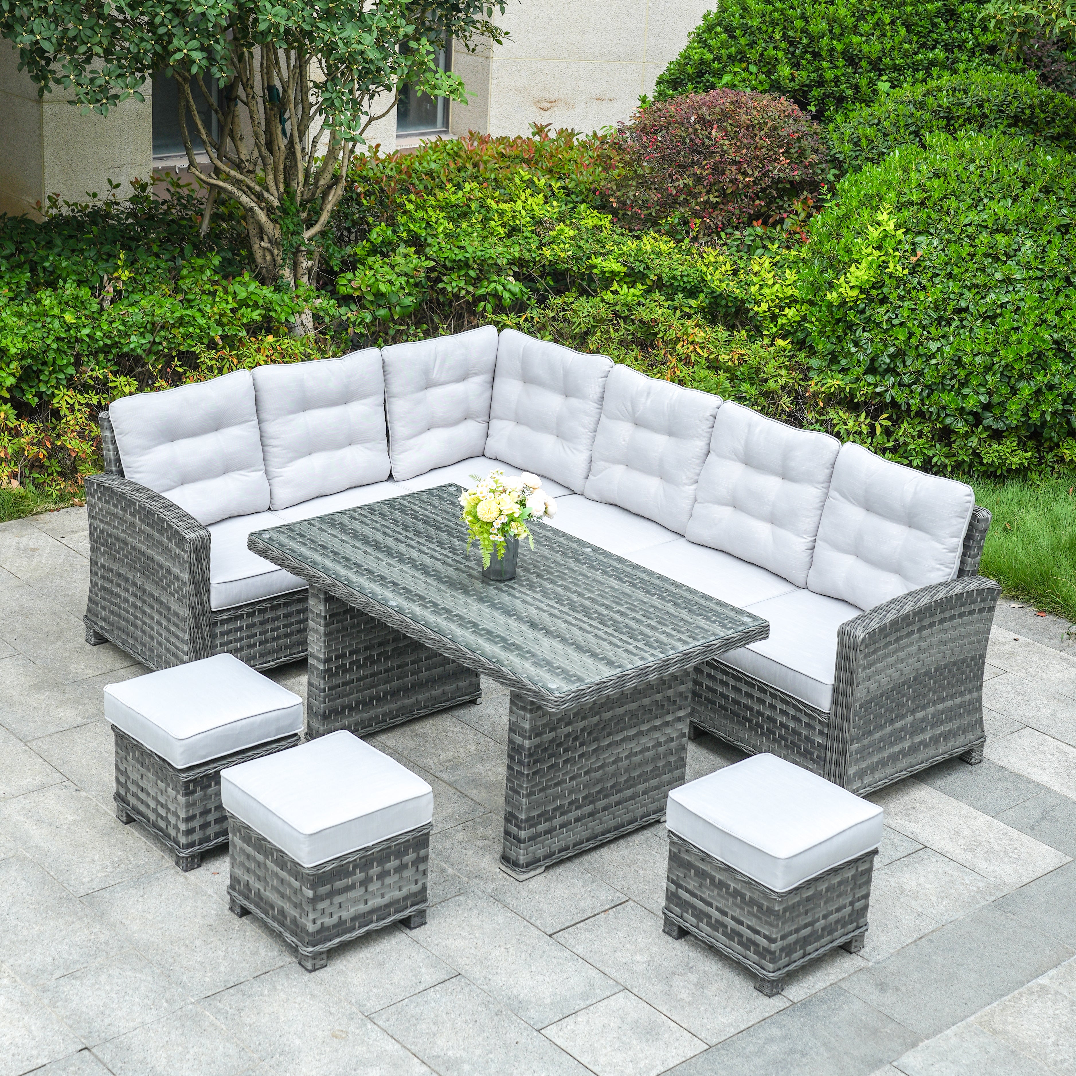 Ravenna - Corner Sofa Set with Rectangular Table (Grey)