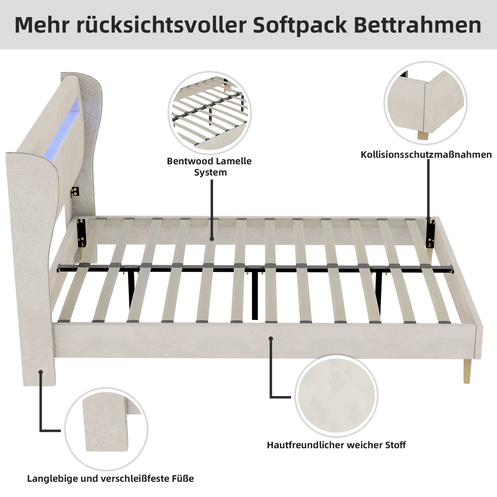 Modern Minimalist Upholstered Bed with Plush Headboard, 160x200 cm, Beige, Multifunctional Bedroom Furniture, Low-Profile Non-Storage Base (Without Gas Lift), Mattress Excluded.