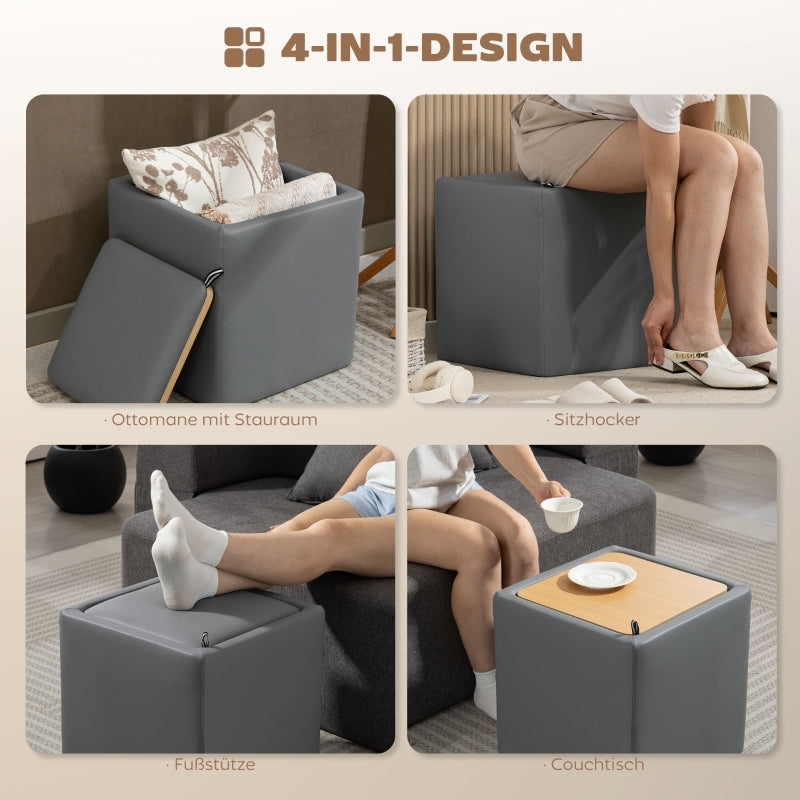 Storage Ottoman Square with Lid 40x40x40cm - Faux Leather Grey