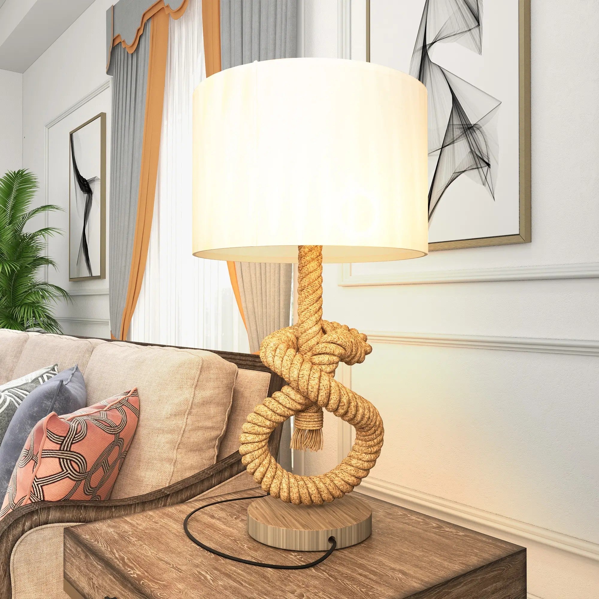 LED Table Lamp USB Rechargeable Bedside E27 Metal/Linen Cream White