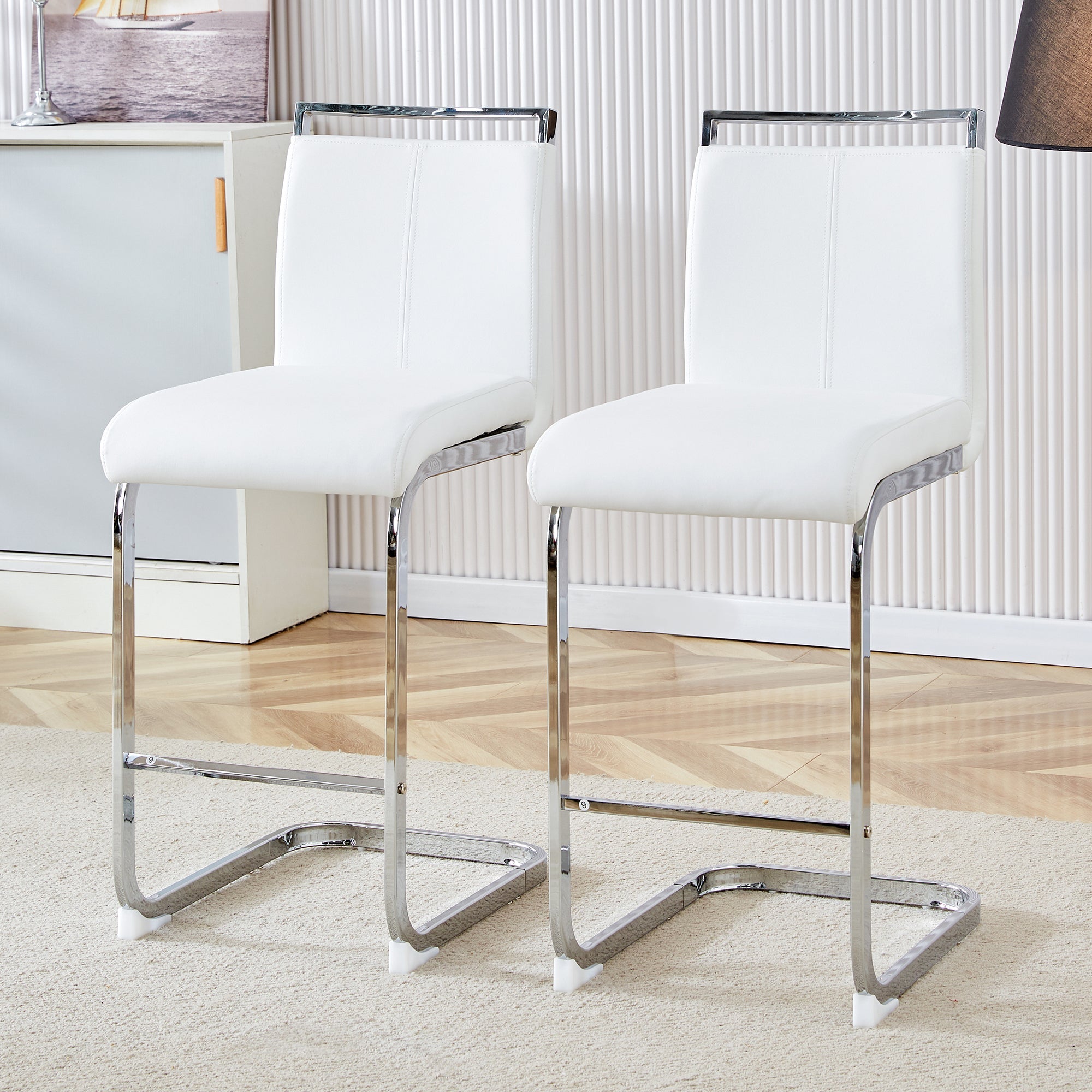 Bar Stools Set of 2 Nordic Style Faux Leather 96.5cm - White
