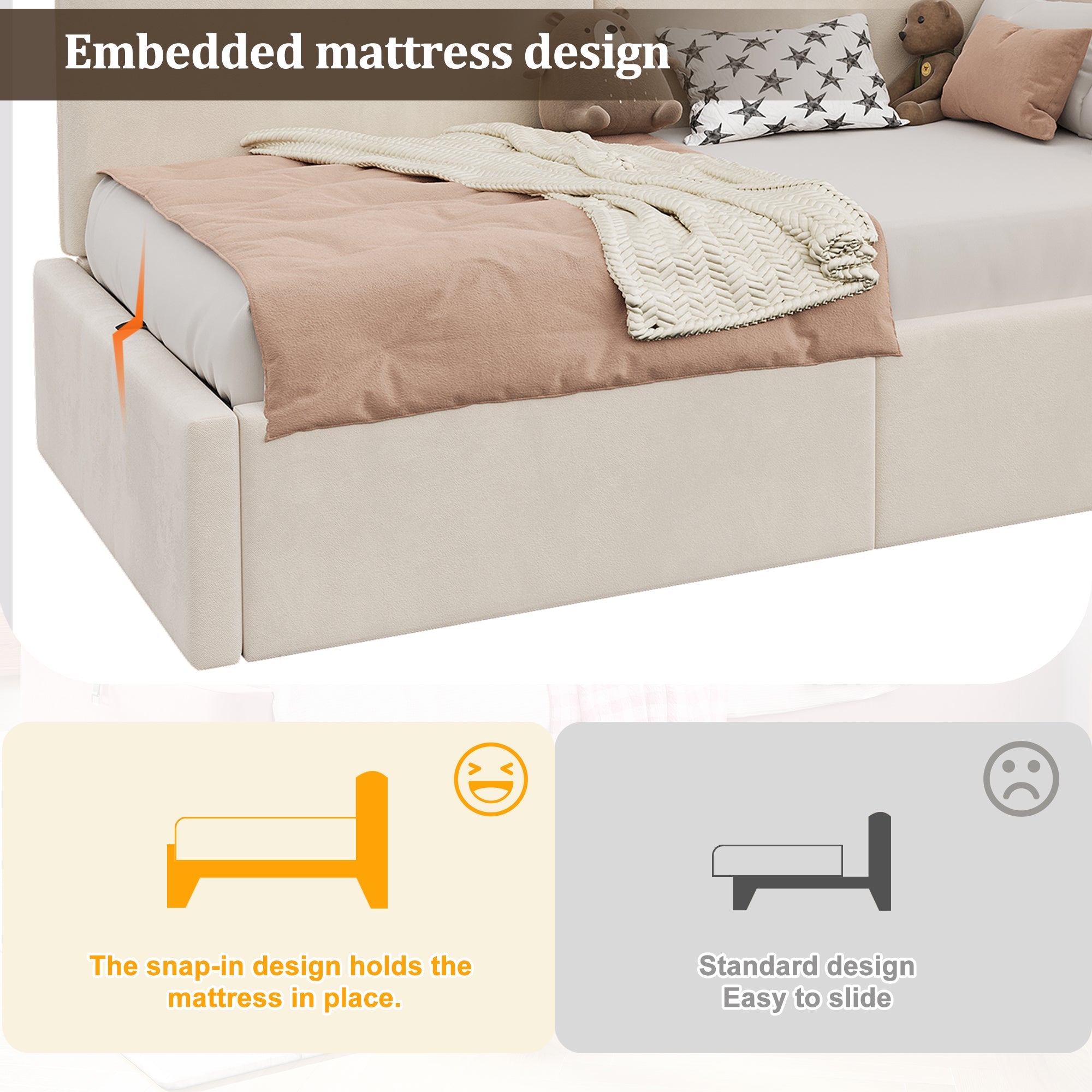 Daybed with Hydraulic Storage, USB Port and Reading Lamp, 90x200cm, Beige Velvet