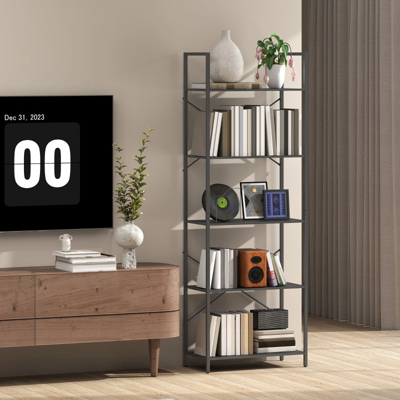 Bookshelf Freestanding 5-Tier Industrial Open Storage Metal Frame Black