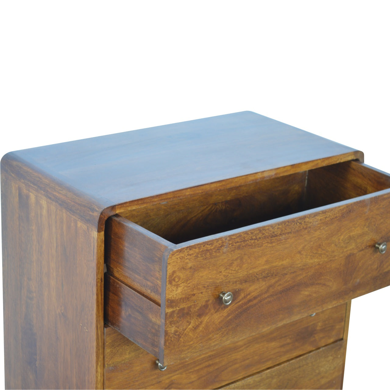 Solid Wood Curved Chestnut Chest with 3 Drawers for Organization, Dark Brown