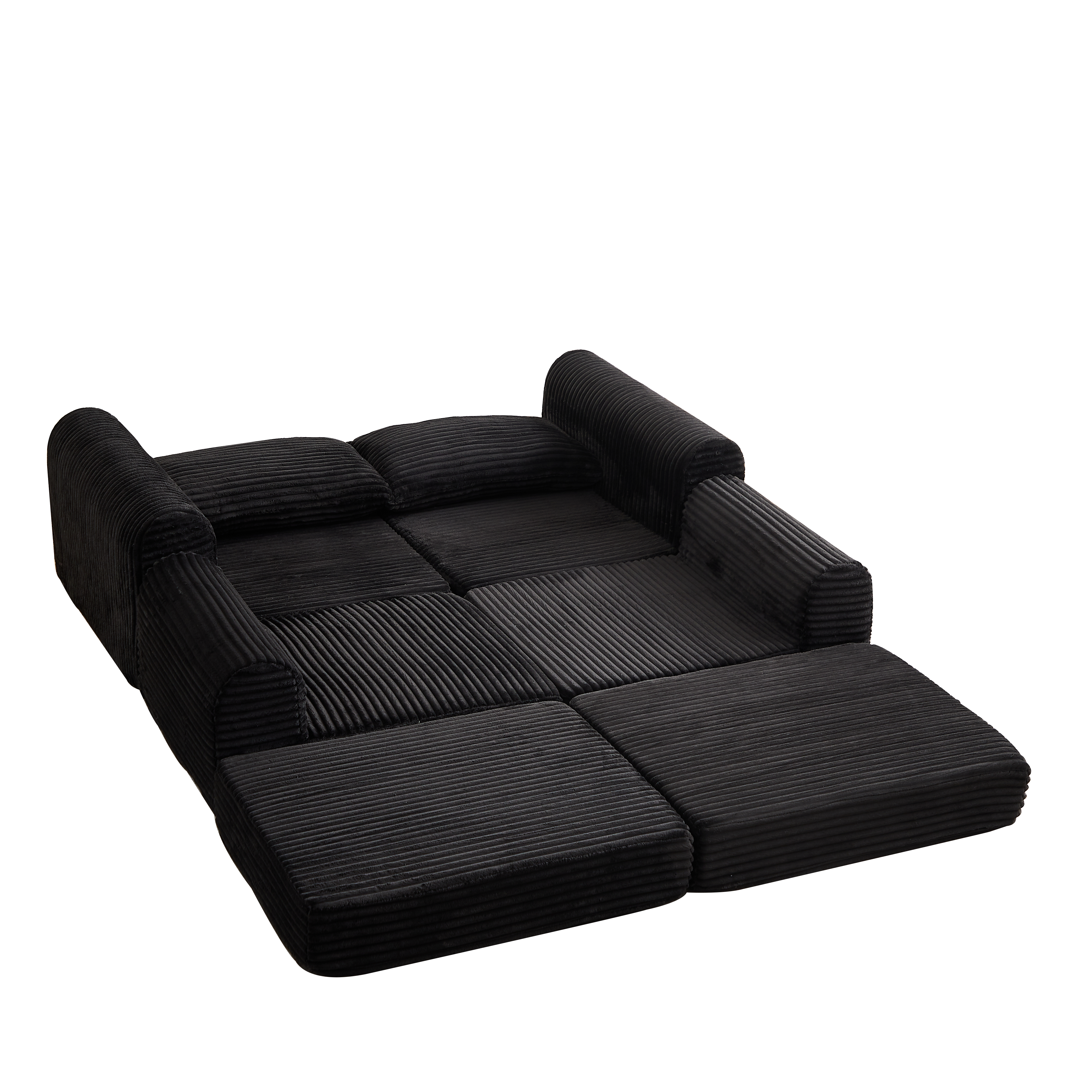 2-in-1 Sofa Bed with Two Pillows and Removable Footstool, Corduroy