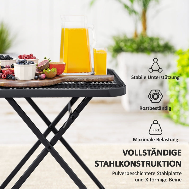 Klappbarer Gartentisch 70 x 70 cm, wetterfester Stahl, Schwarz