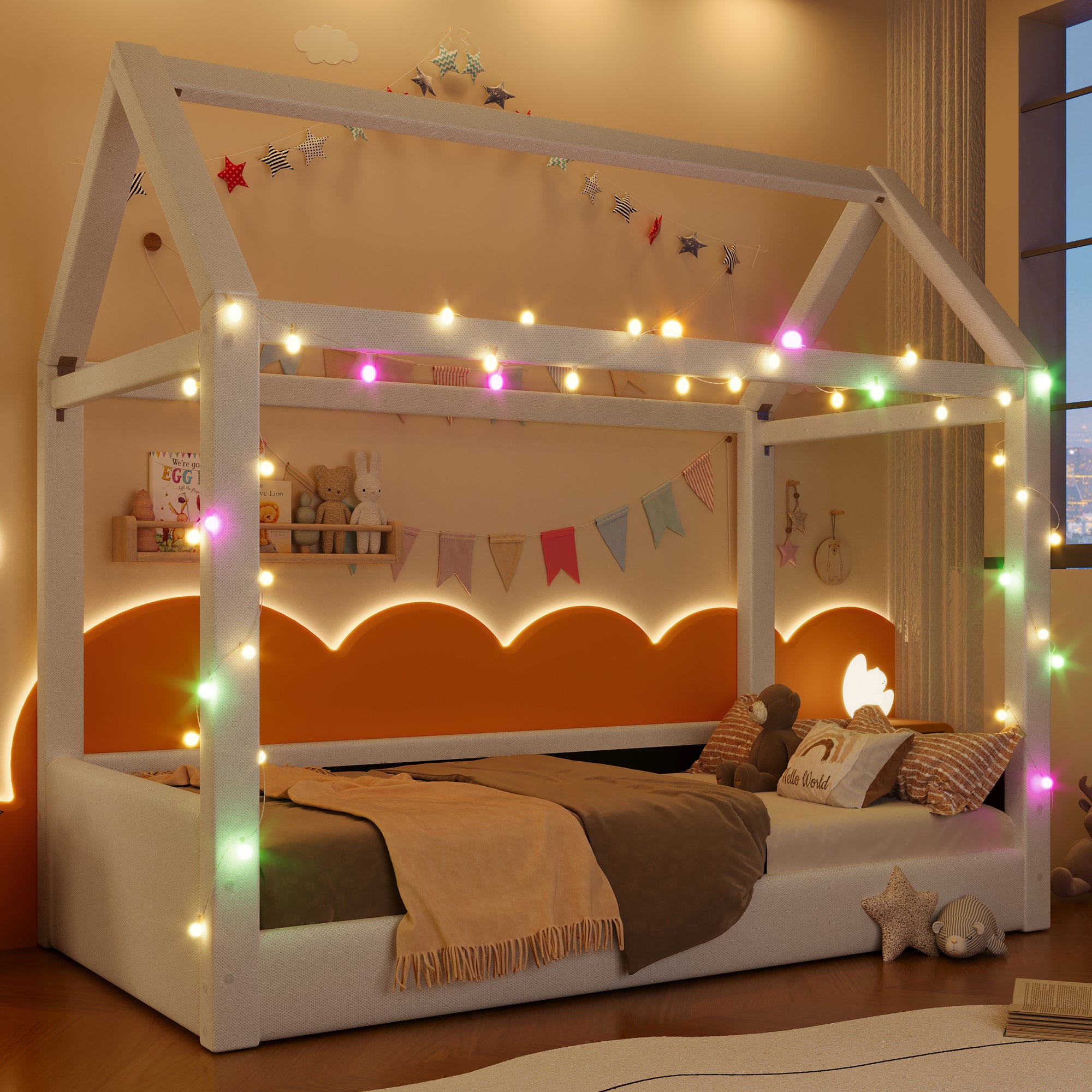 Upholstered Daybed 90x200cm LED Light Strips - Beige
