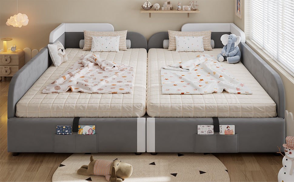 Upholstered Bed, Combined Children's Hydraulic with Storage, Grey Velvet & Plywood