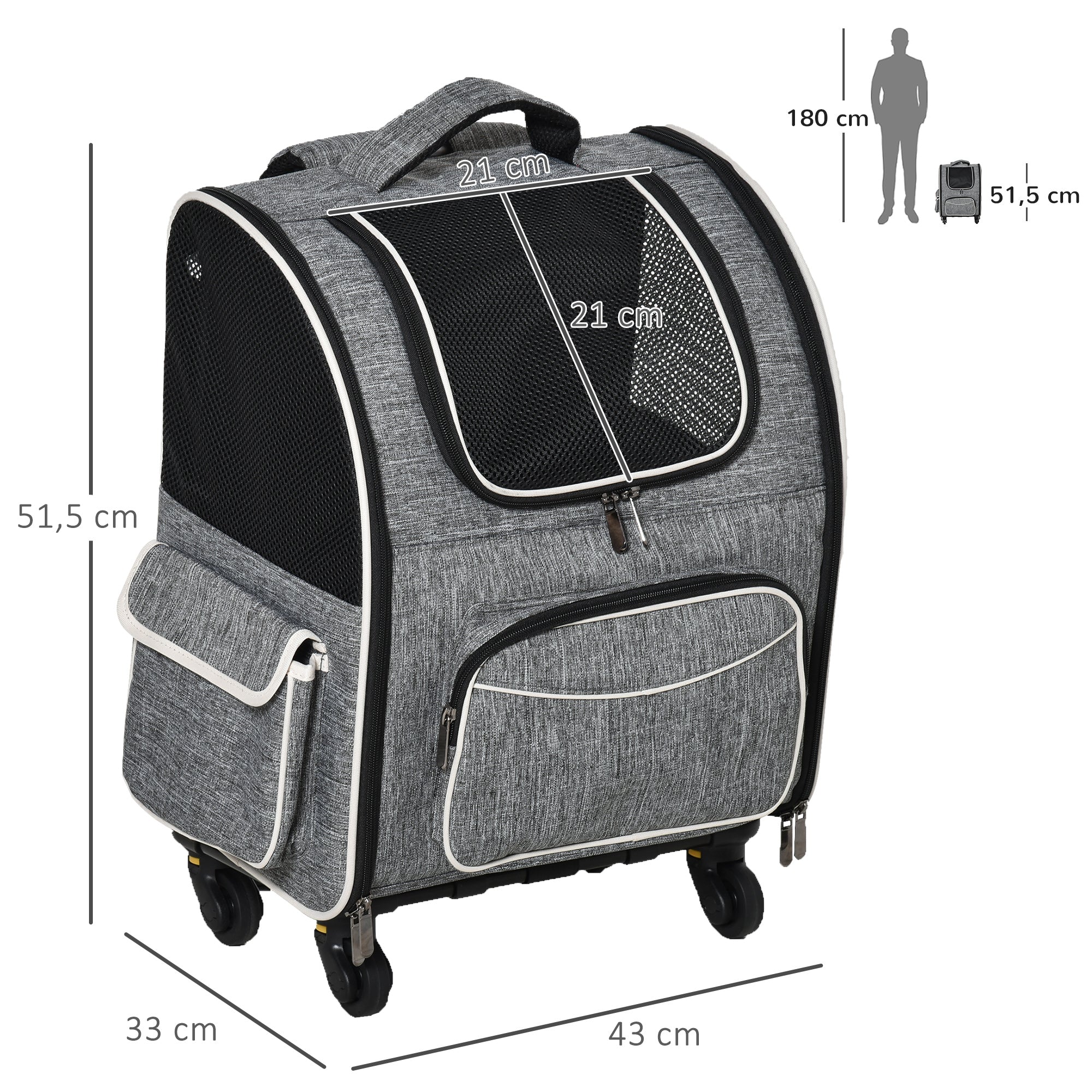 Hundetrolley 2-in-1 Transporttasche & Haustier-Rucksack, Grau