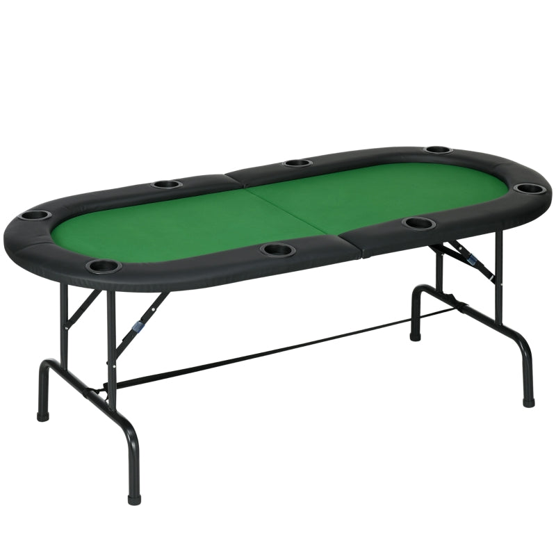 8 Player Folding Poker Table, Oval Portable Blackjack Casino Table with Cup Holder, Felt Top, Green and Black
