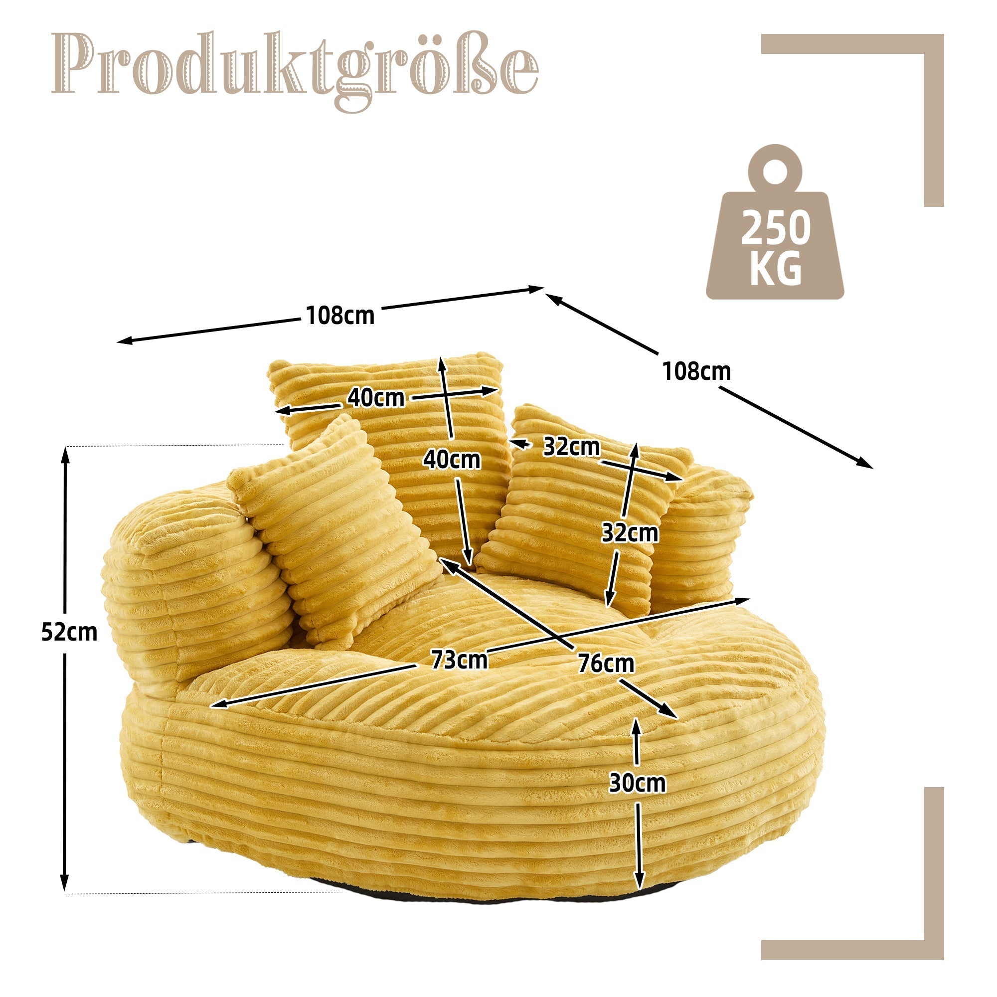 Beanbag High Back Lounger with 3 Cushions - Corduroy