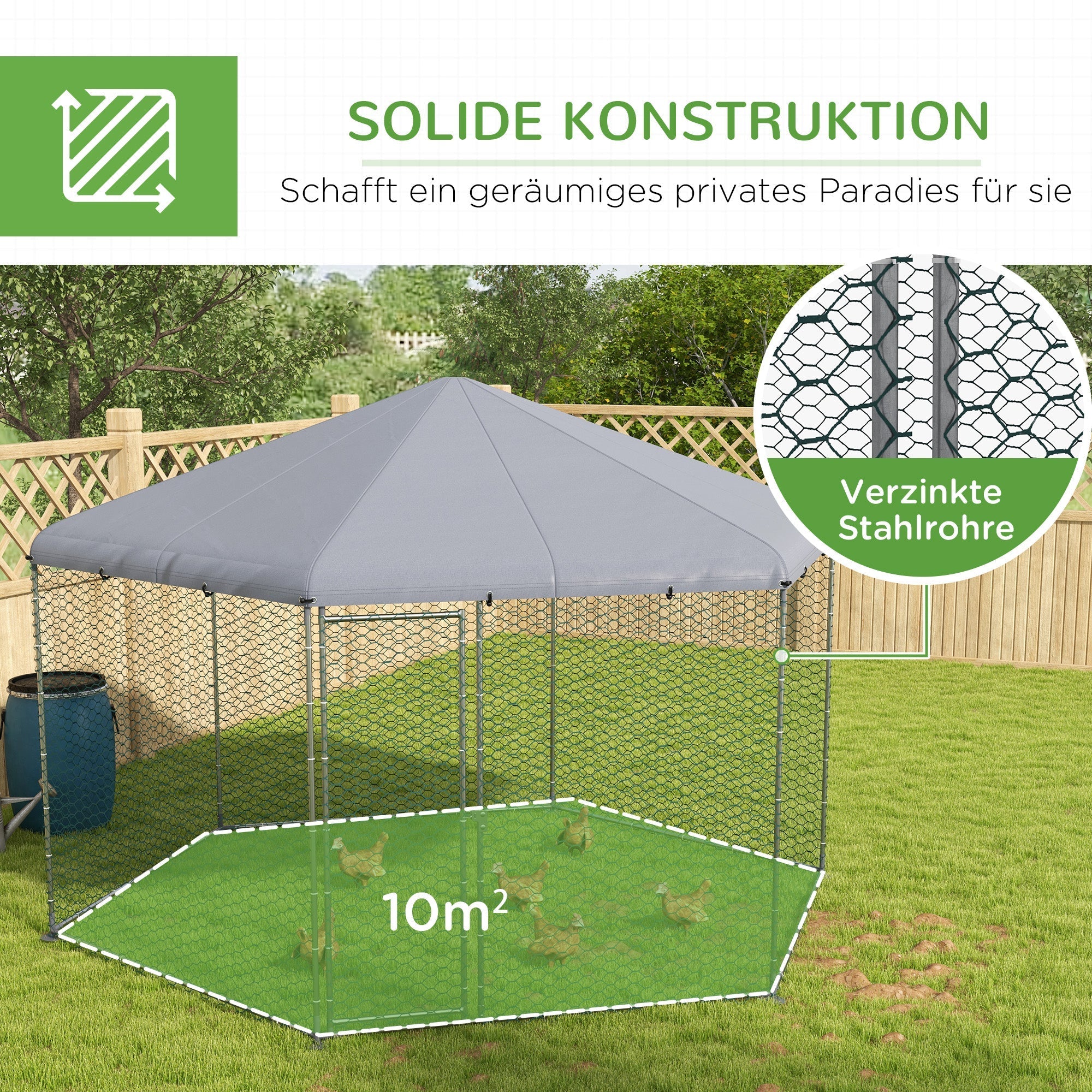 Chicken Coop Steel Run Cage with Cover & Door for 10-15 Animals, Grey