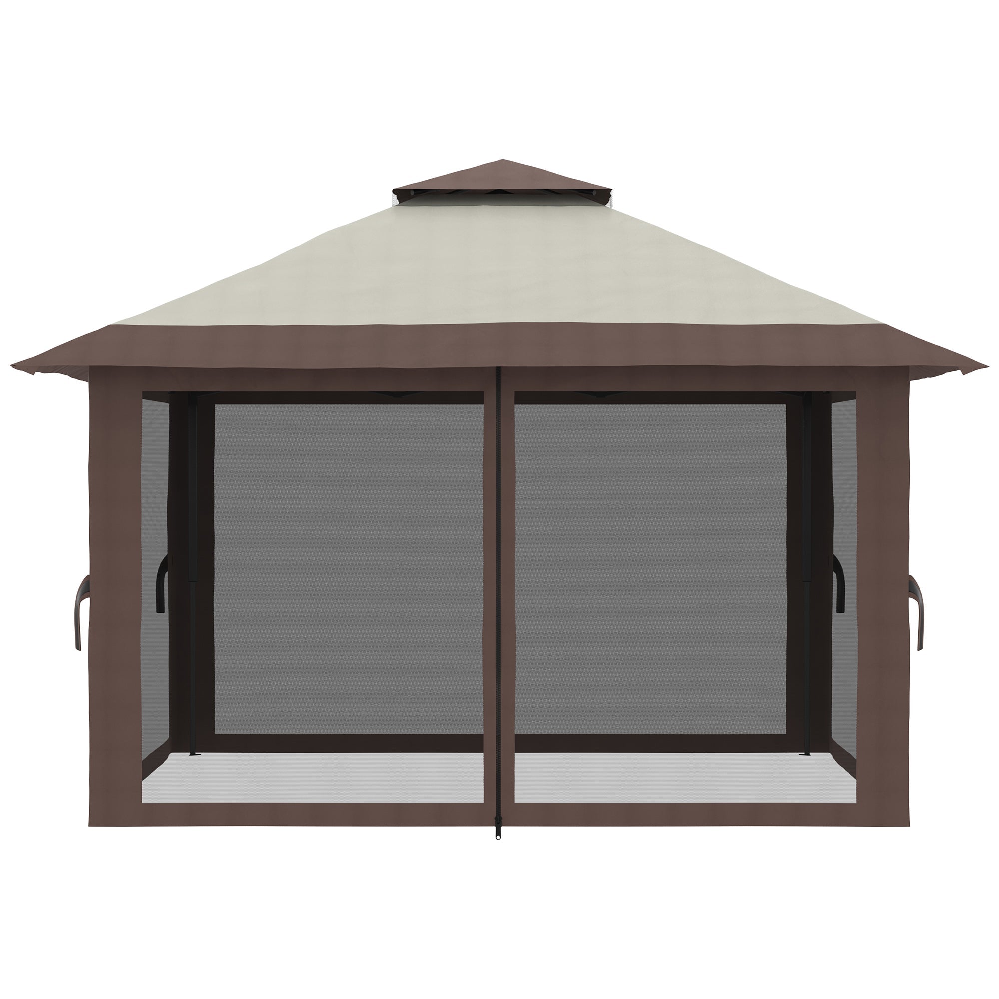 Folding Gazebo 4x4m Height Adjustable UV Protection Net Curtains Double Roof, Beige