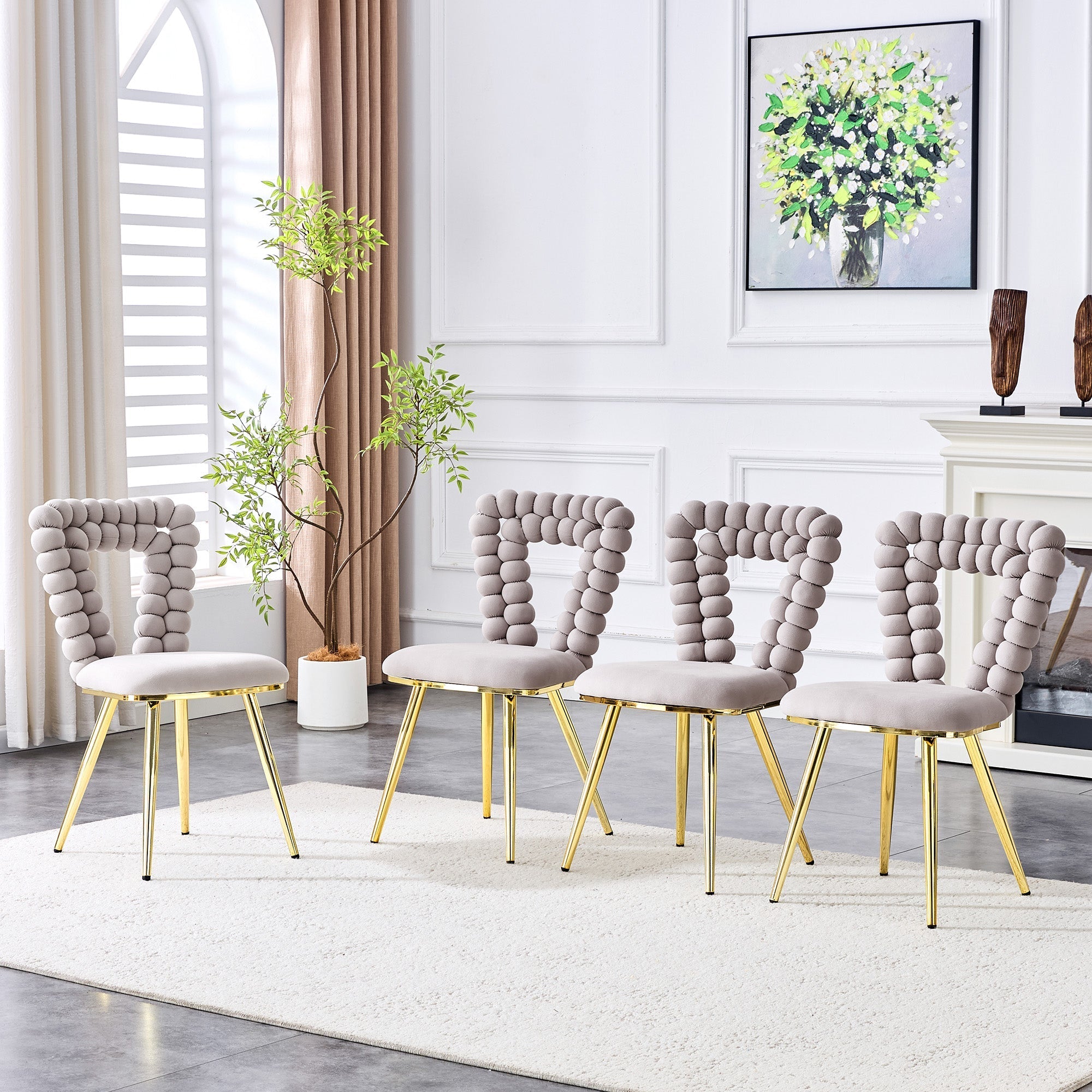Dining Chairs (Set of 2) Triangular Cutout Backrest Gold Metal Legs - Light Grey Velvet