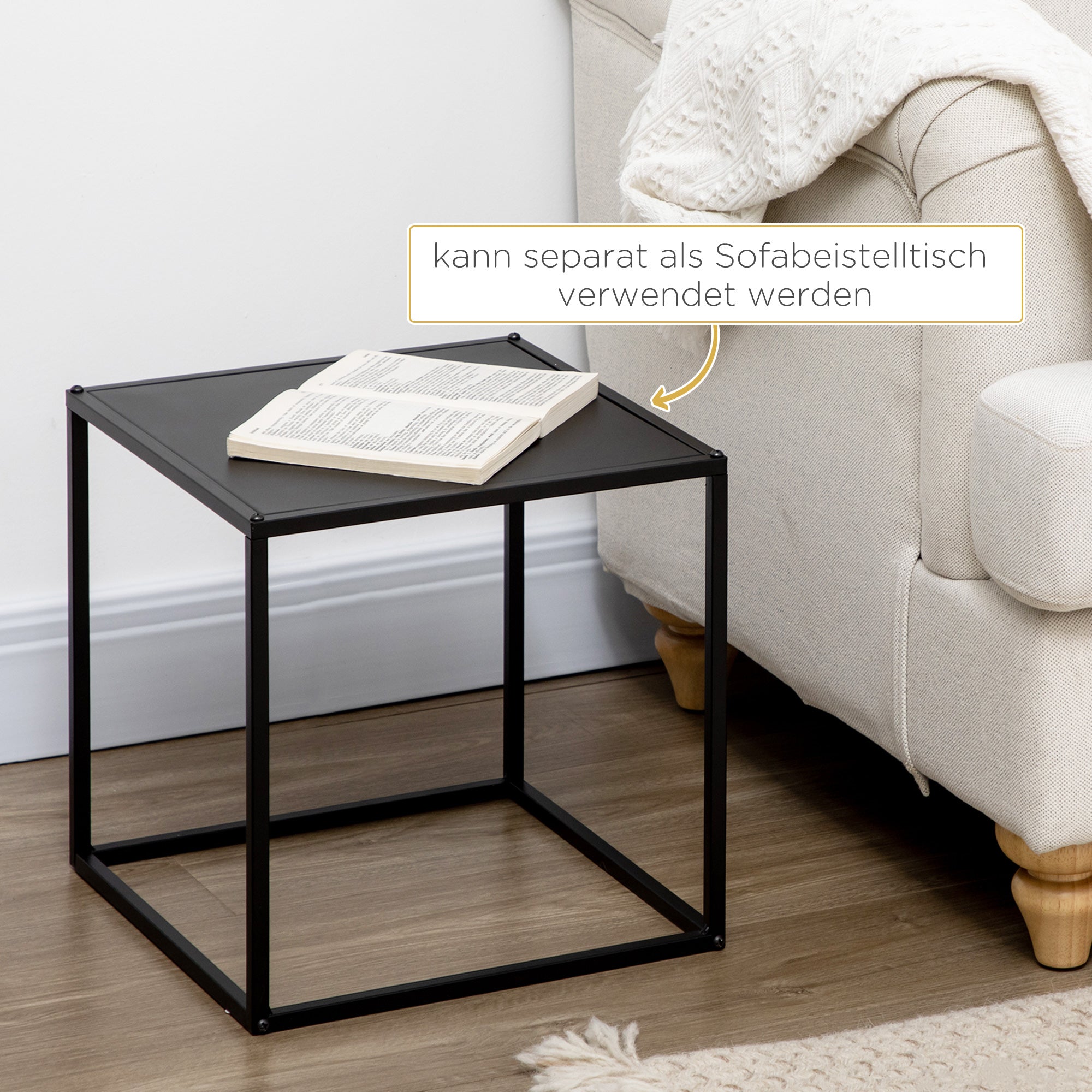 Couchtisch-Set, 2 Beistelltische, modernes Stahl-Design, Schwarz