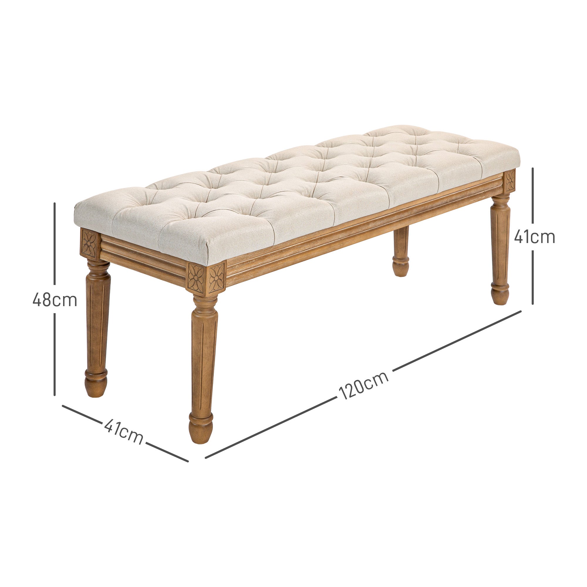 Upholstered Bench, Bed Bench, Wooden Legs, Cream