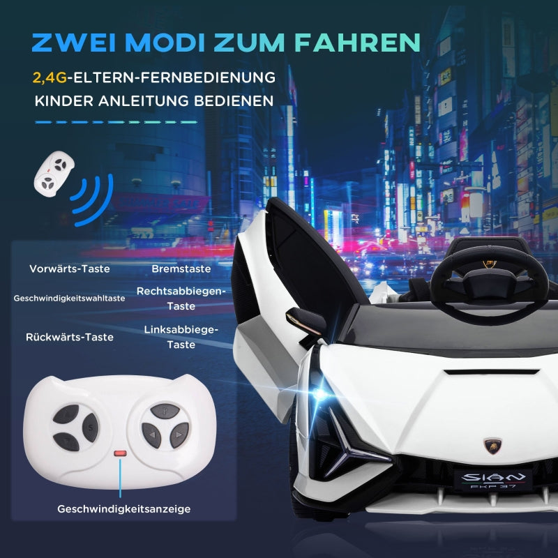 Lamborghini SIAN Kids Ride-on Car 12V with Remote Control and Music, White Metal