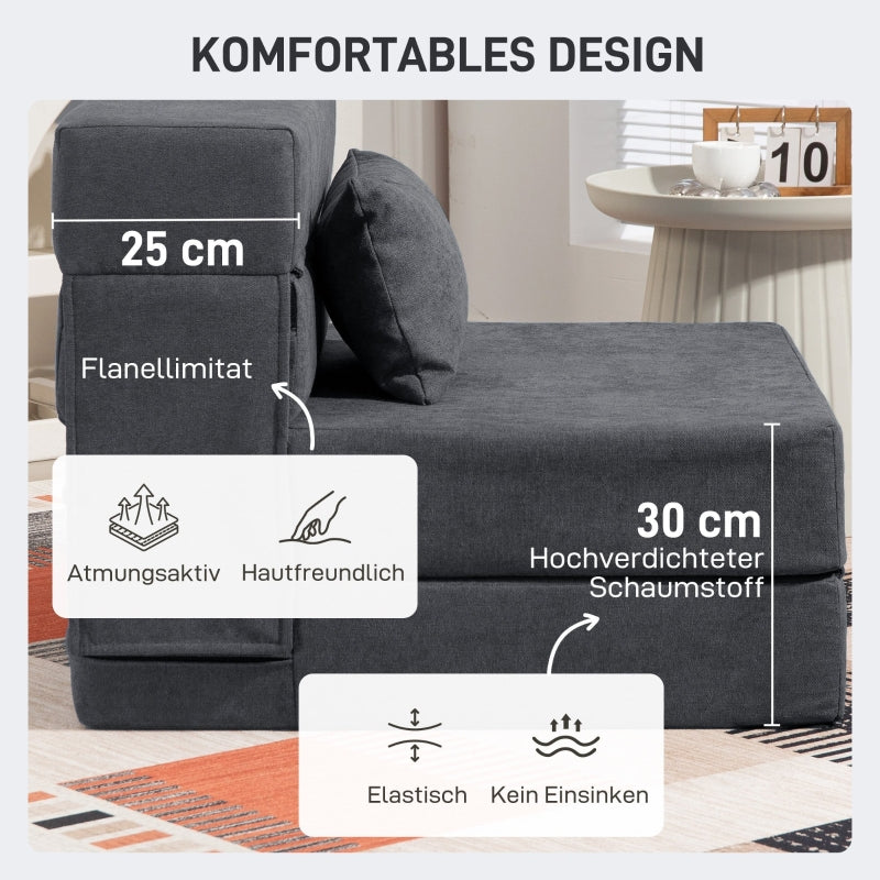 3-in-1 Sleeper Chair Sofa Bed Recliner, Dark Grey Flannel