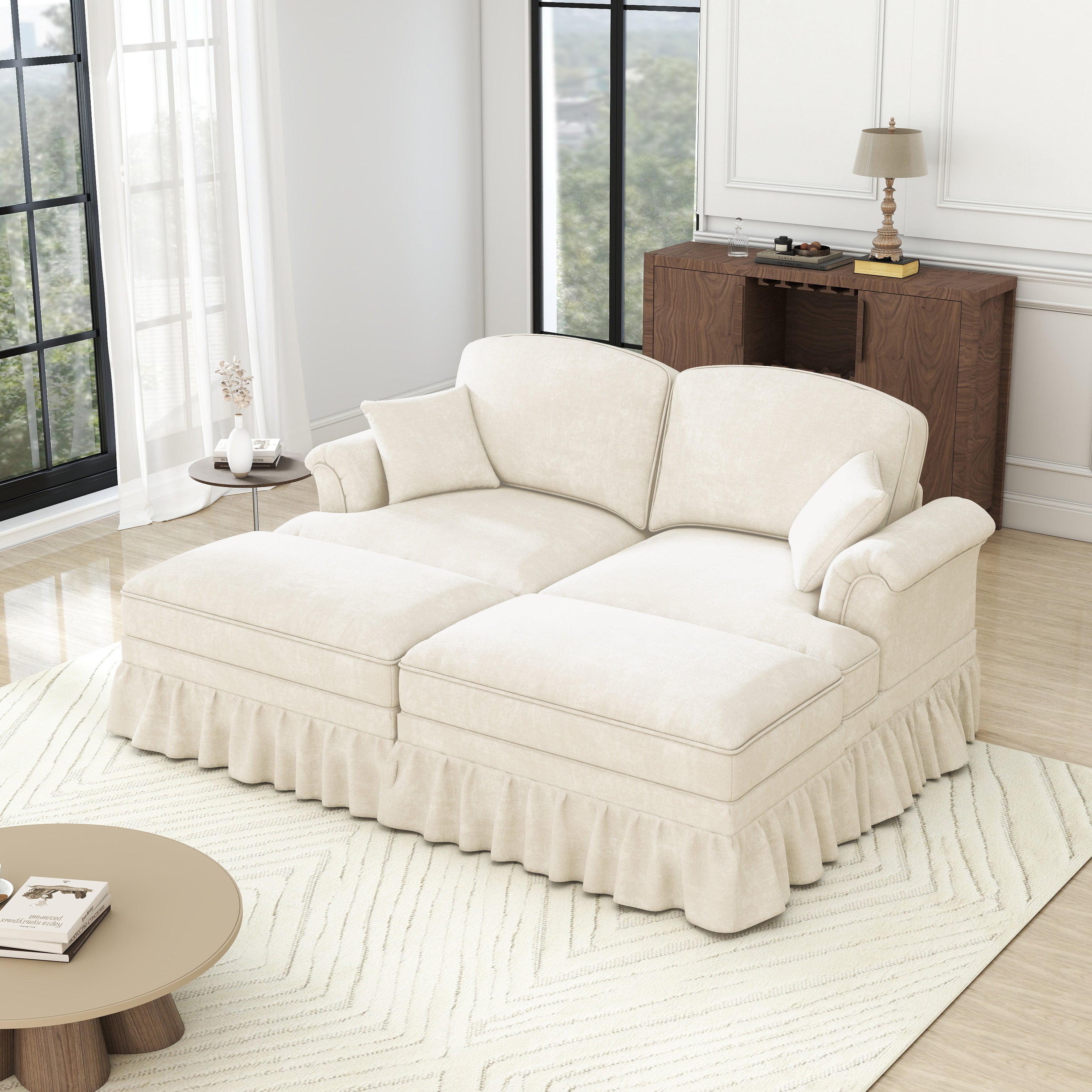 Classic Modular Sofa 2-Seater Ottoman - White Chenille
