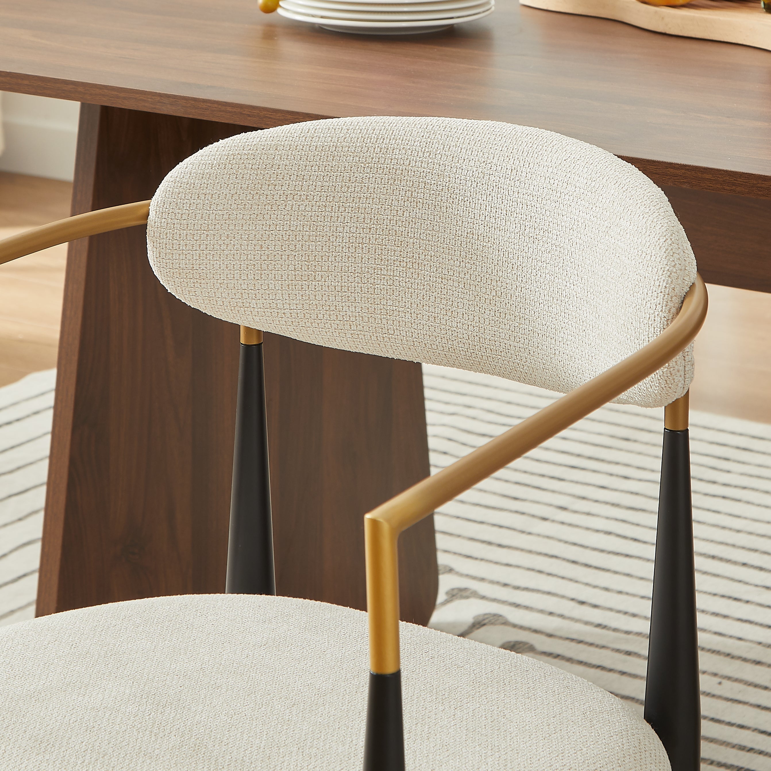 2-Piece Chair Set Metal Frame Black Gold Accent Beige Cushion