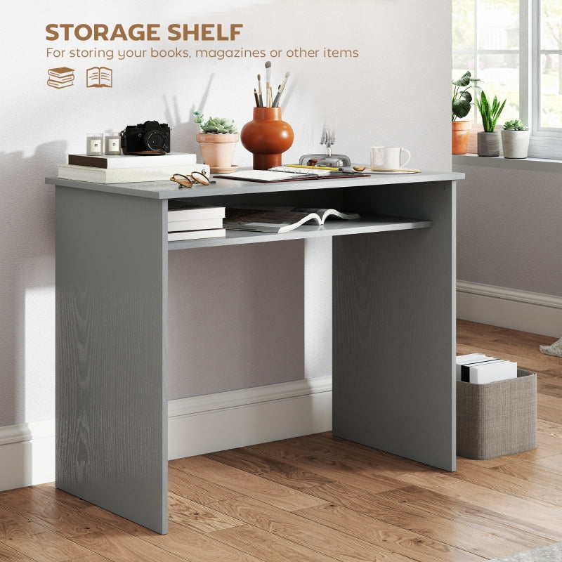 Modern Computer Desk, Small Writing Desk with Storage Shelf, Grey