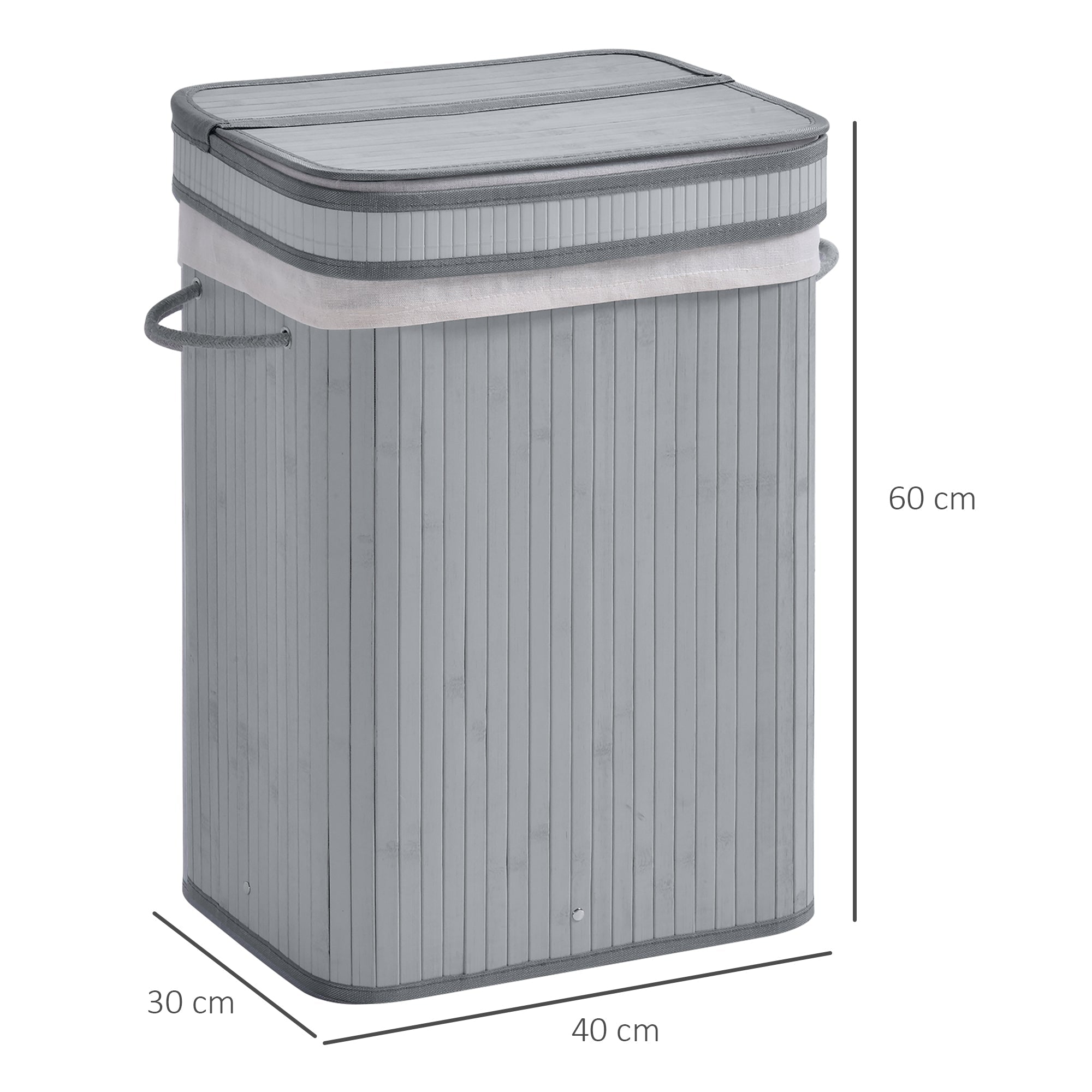 Bamboo Laundry Basket, 70L, Narrow with Lid, Gray