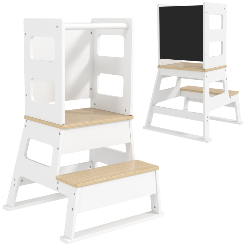 2-in-1 Toddler Tower Chalkboard Safety Rail White