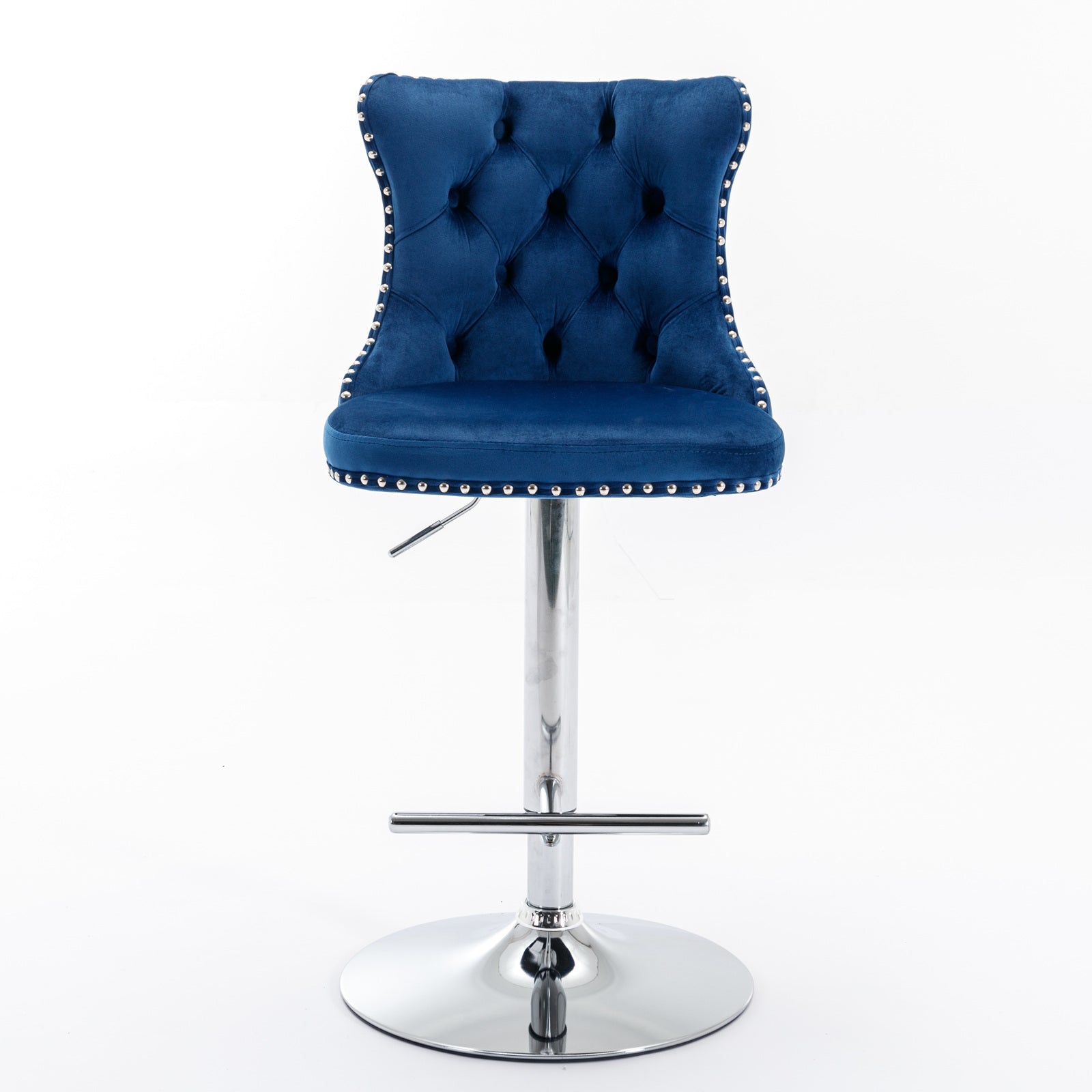 Swivel Velvet Barstools Adjustable Height Tufted Chrome Base Set of 2 - Blue