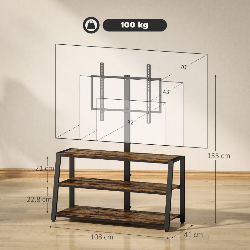 Industrial-Style TV Stand with 35° Swivel Bracket, Dark Brown