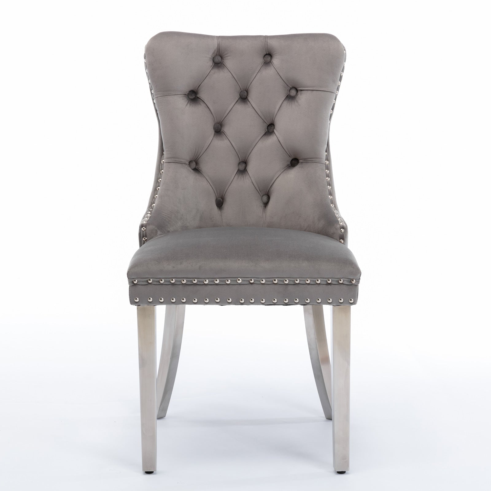 A&A Furniture Nikki Collection Modern Tufted Velvet Dining Chair Set of 2 with Chrome Legs Gray/Chrome
